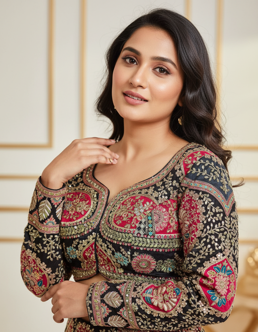 Black Georgette Multi-Color Embroidery Blouse