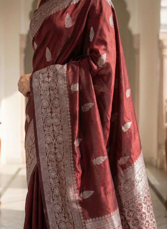 The Luxe Banarasi Semi Silk Saree - Marron