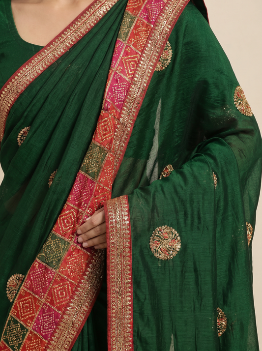 Green Rajvanshi Patola Dola Silk Saree for Festival & Wedding Wear