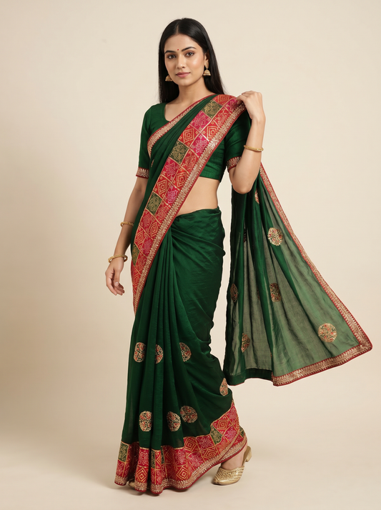 Green Rajvanshi Patola Dola Silk Saree for Festival & Wedding Wear