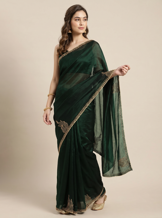 Green Twilight Saga Tissue Silk Saree for Party Wear