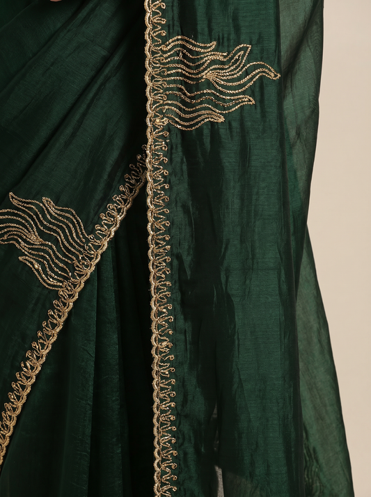 Green Twilight Saga Tissue Silk Saree for Party Wear