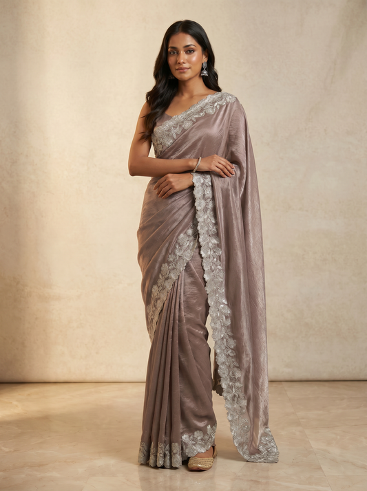 Lavender Shimmer Lycra Tissue Shimmer Saree for Party Wear