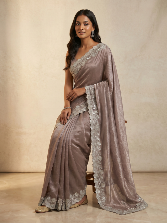 Lavender Shimmer Lycra Tissue Shimmer Saree for Party Wear