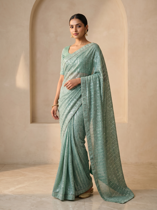 Pista Georgette Taara Saree for Party Wear