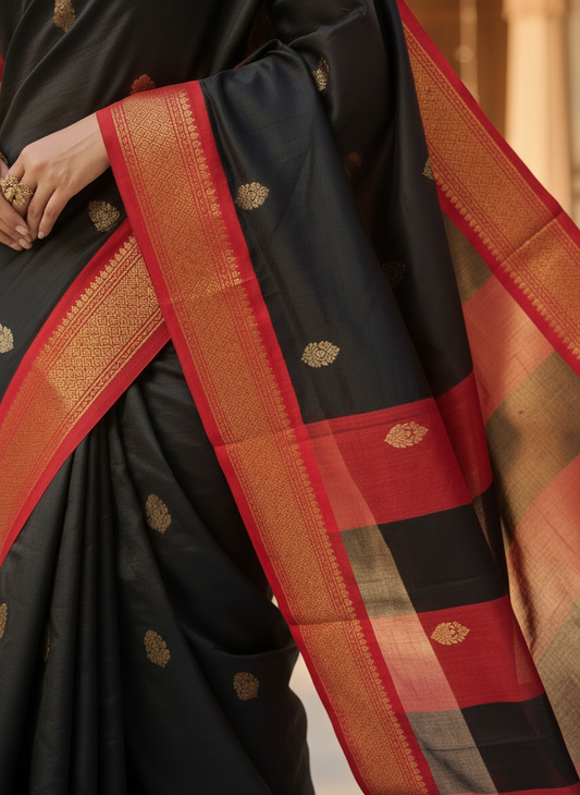 Black Kadiyal Paithani Silk Saree for Festival & Wedding Wear