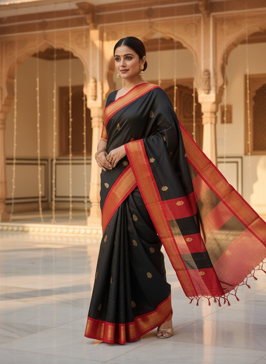 Black Kadiyal Paithani Silk Saree for Festival & Wedding Wear