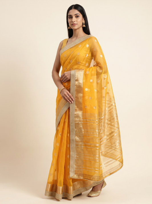 Aanchal Organza Saree with Zari Border & Metallic Lace