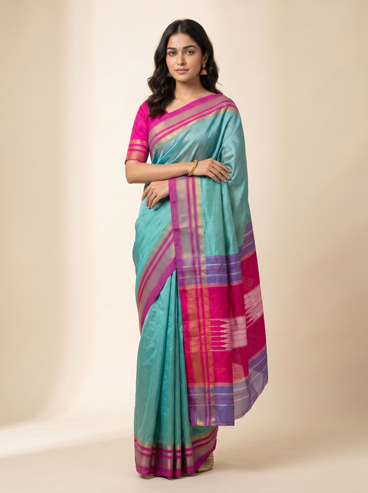 Gadwal Silk Cotton Saree – Peacock
