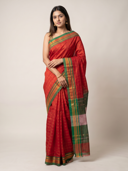 Box Star Irrakal Saree – Red