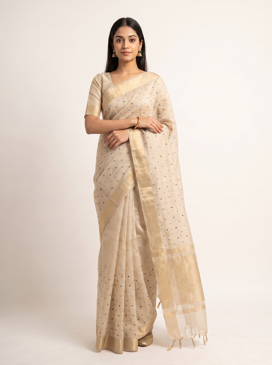 Chanderi Cotton Silk Saree with Traditional Buti Weave