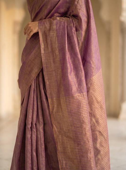 Lavender Linen Tissue Jamdani Saree for Festival Wear