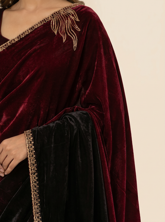 Marron Tissue Silk Twilight Saga Saree for Party Wear