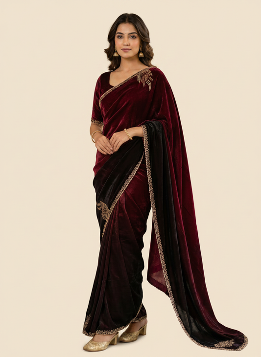 Marron Tissue Silk Twilight Saga Saree for Party Wear