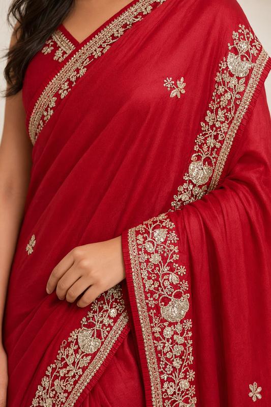 Marron & Yellow Tussar Silk Monika Saree for Festival Wear