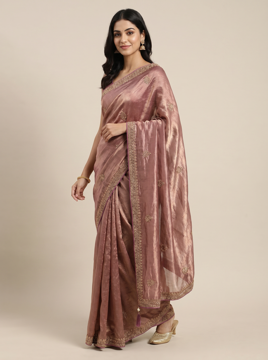 Green Lavender & Purple Nakshatra Tissue Silk Saree for Party Wear