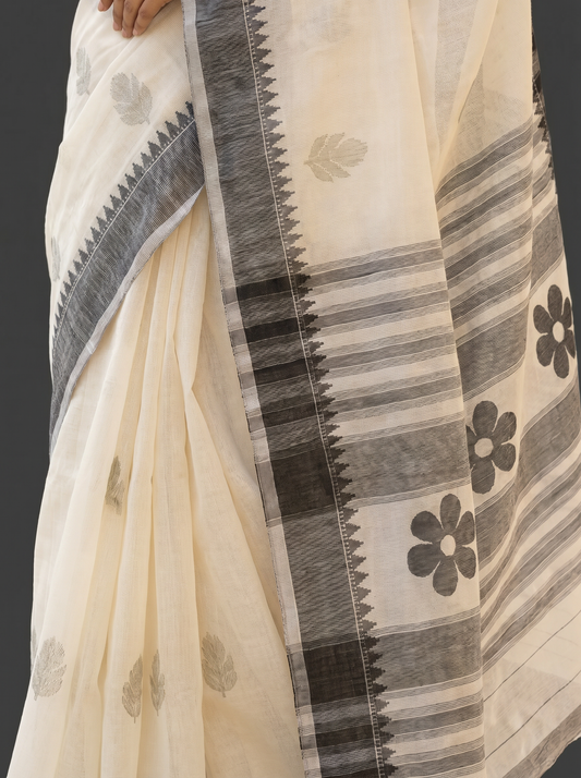 Off White Bengal Mul Cotton Saree for Office & Daily Wear