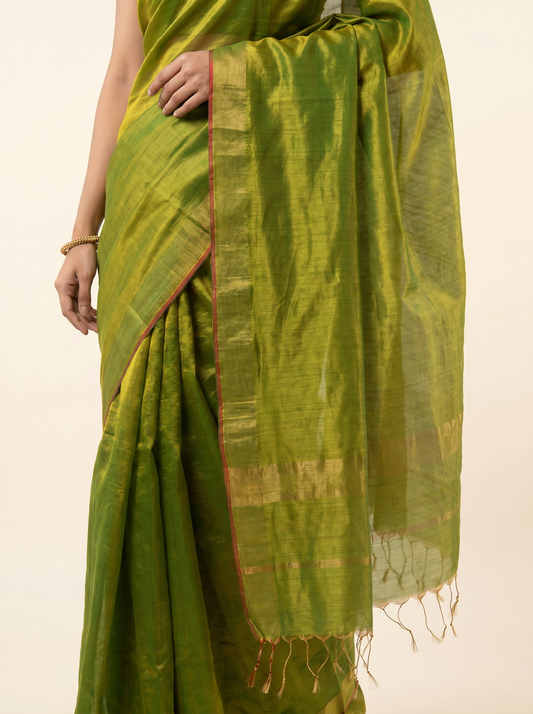 Parrot Green Raga Tissue Silk Saree for Office & Daily Wear