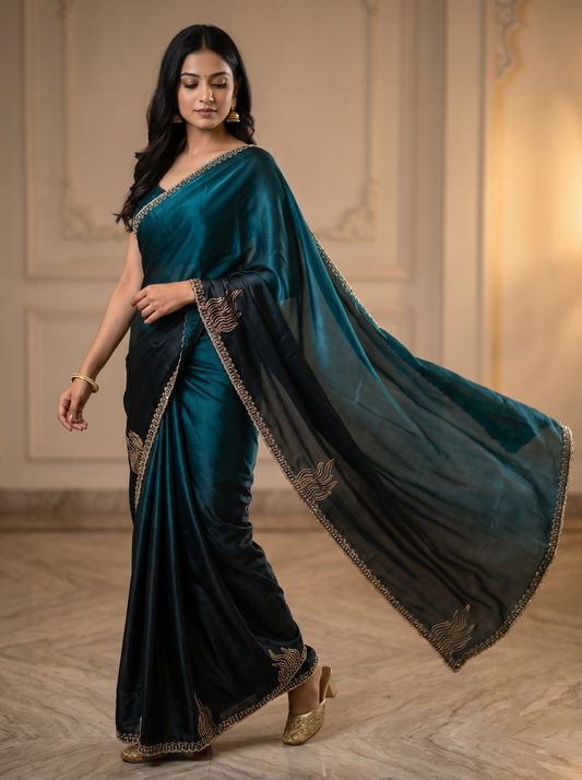 Peacock Tissue Silk Twilight Saga Saree for Party Wear