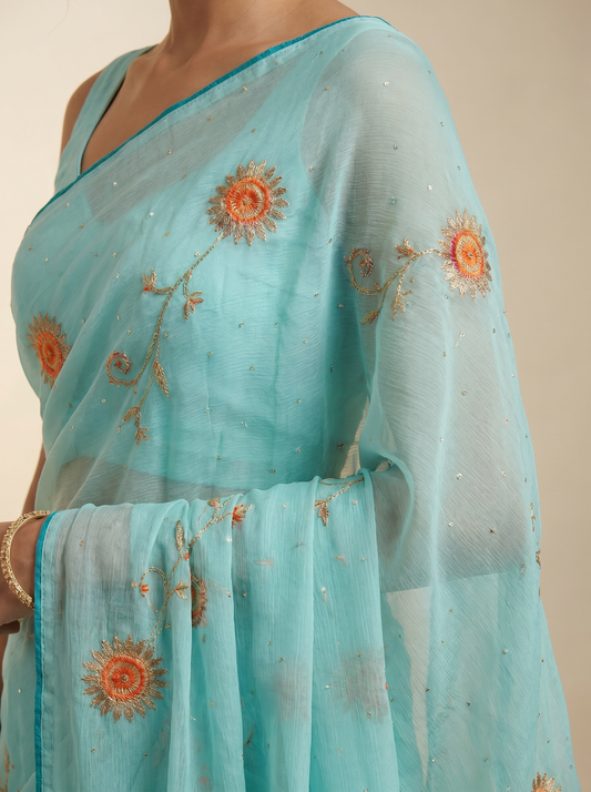 Sky Blue Anokhi Mul Cotton Saree for Office & Daily Wear