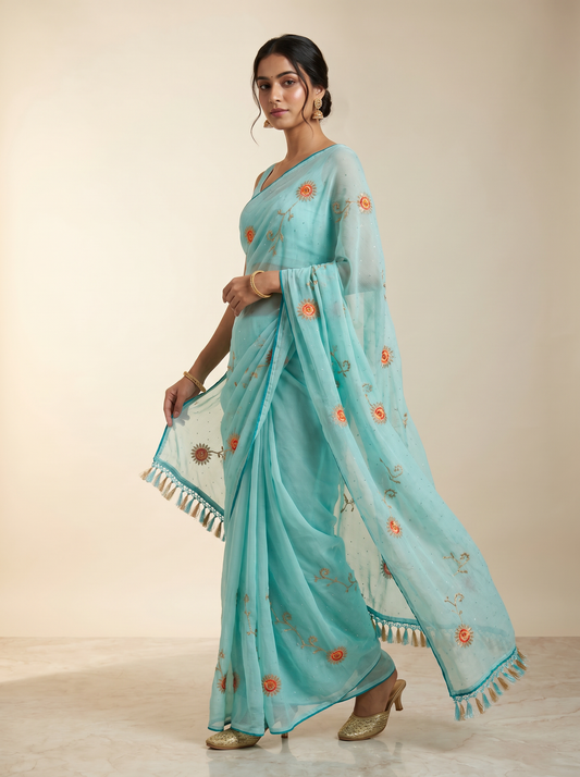 Sky Blue Anokhi Mul Cotton Saree for Office & Daily Wear