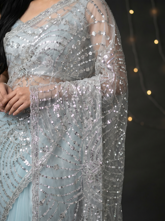 Sky Blue Celebrity Closet Bollywood Inspired Saree for Party Wear
