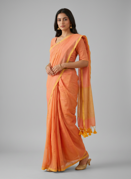 Mul Cotton Orange plains Saree