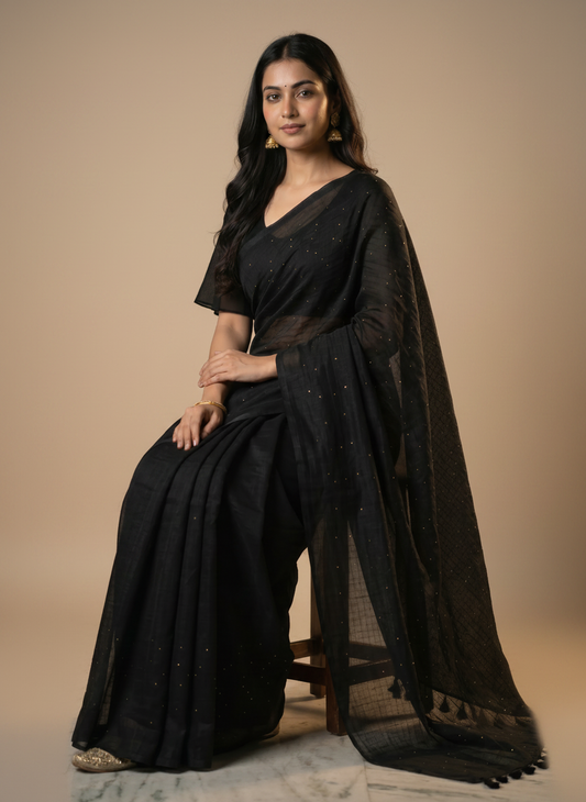 Black Mul Sequins Saree for Party Wear & Festive Styling