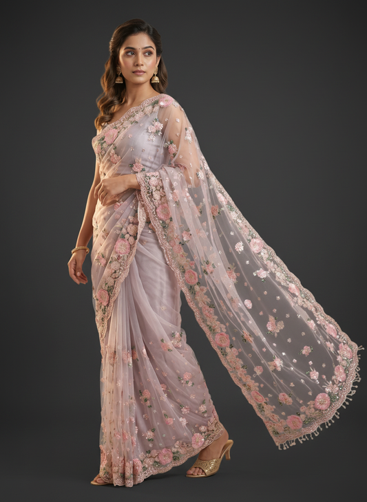 Bollywood Inspired Net Saree – Pink