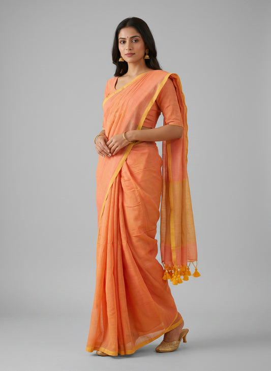 Plain Mul Cotton Saree – Orange