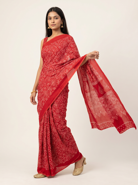 Ajrakh Model Tussar Silk Saree for Office & Daily Wear