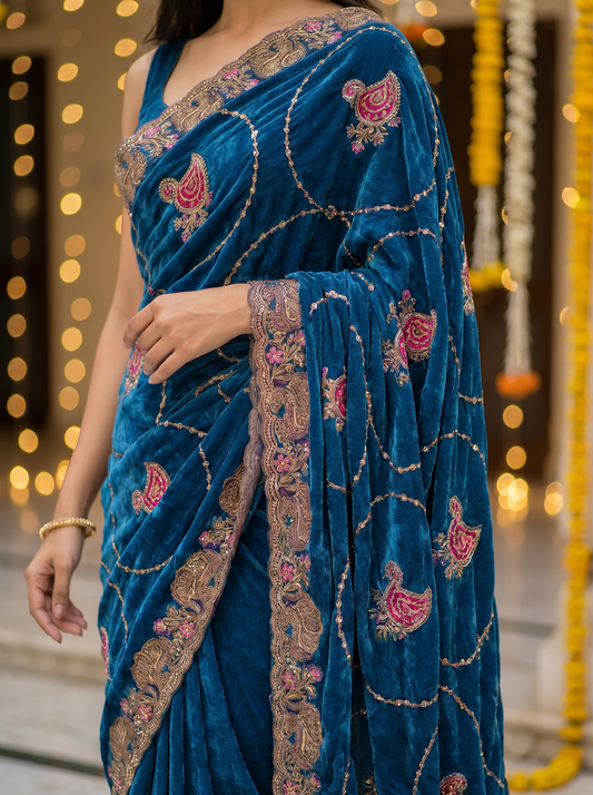 Blue Tussar Silk Monika Saree for Festival & Traditional Wear