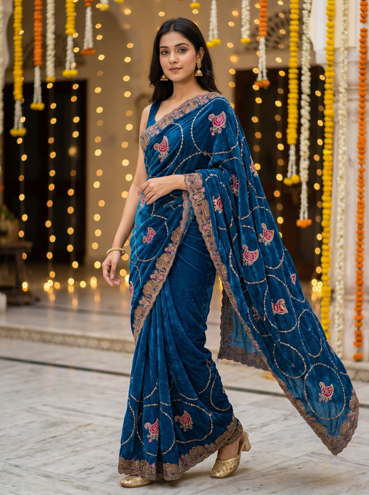 Blue Tussar Silk Monika Saree for Festival & Traditional Wear