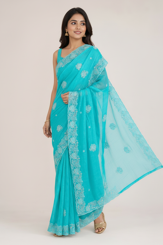 Georgette Saree with Embroidery Design for Office & Daily Wear