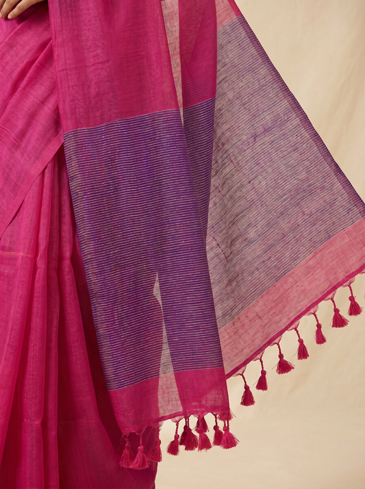 Pink Mul Zari Pallu Cotton Saree with Purple Pallu