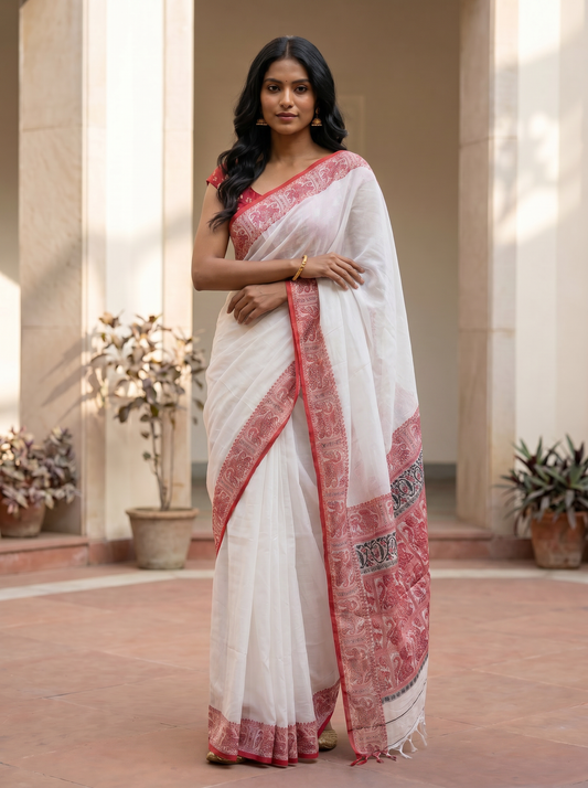 Cotton Baluchari Saree – White Baluchari
