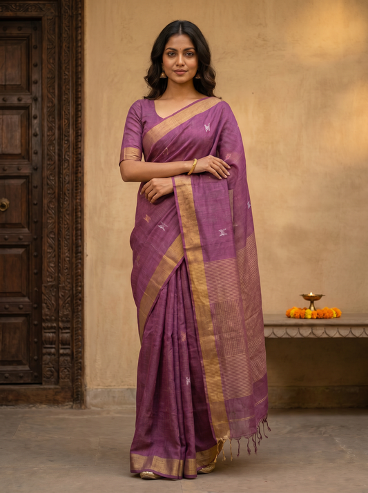Linen Silk Jamdani Butti Saree