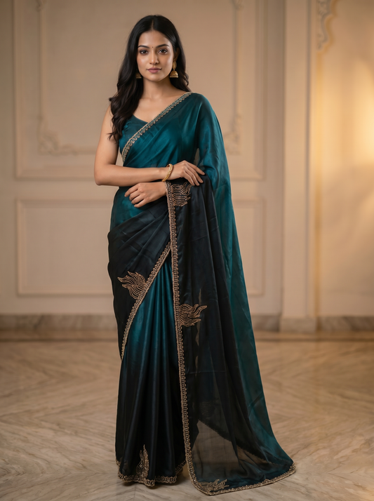 Twilight Saga Tissue Silk Saree – Peacock