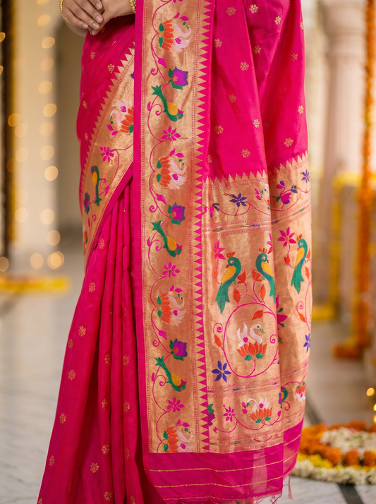 Pink Swan Paithani Silk Saree for Festival & Wedding Wear