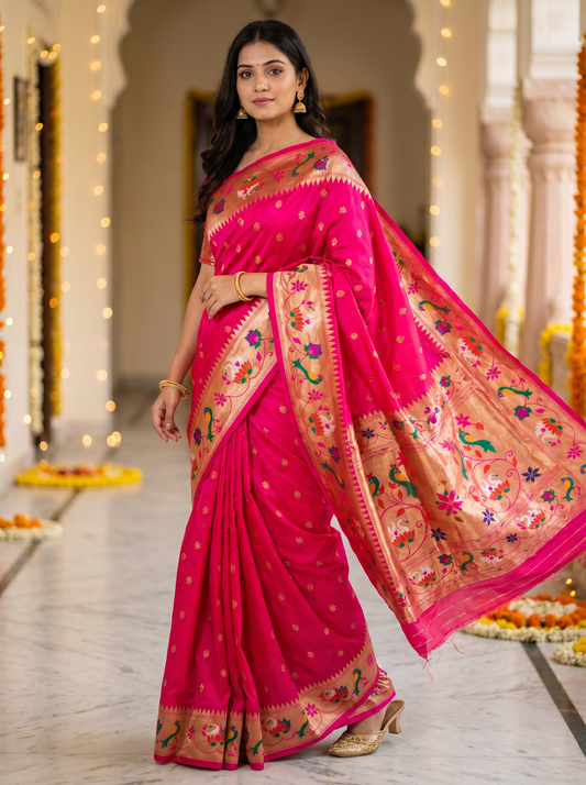 Pink Swan Paithani Silk Saree for Festival & Wedding Wear