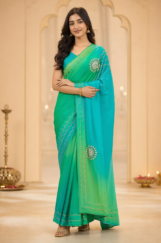 Gajji Silk With Gota Patti Work Model Satin Saree