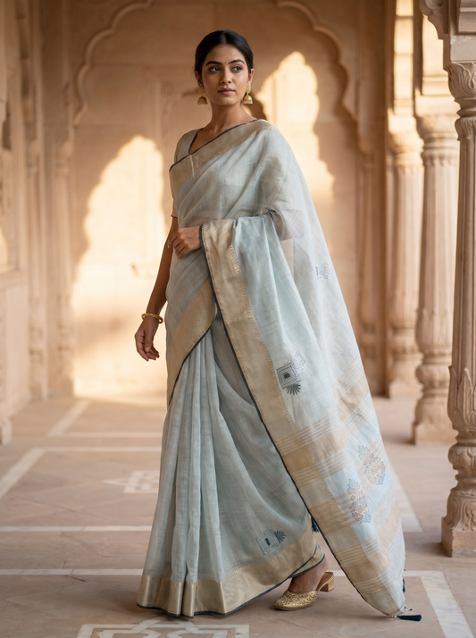 Sky Blue Sonata Georgette Saree for Office & Daily Wear