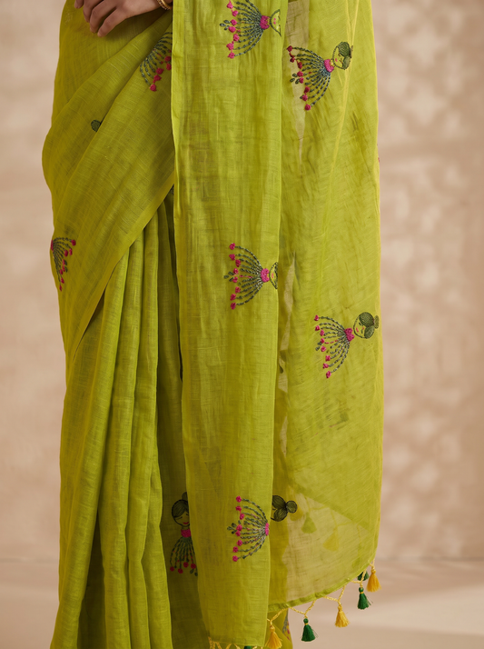 Green Mul Cotton Doll Saree for Office & Daily Wear
