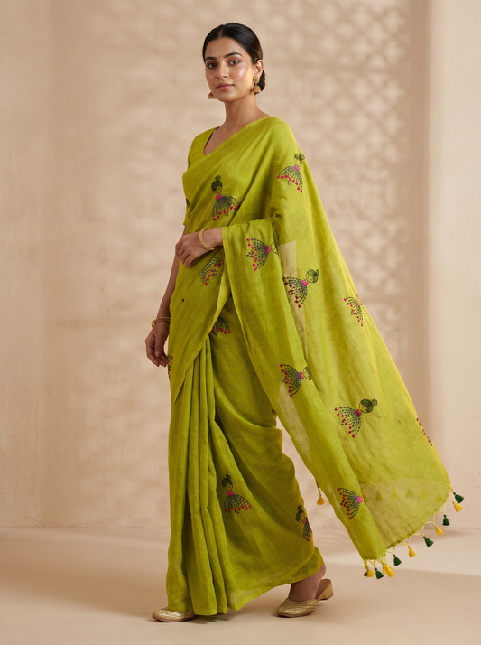 Green Mul Cotton Doll Saree for Office & Daily Wear