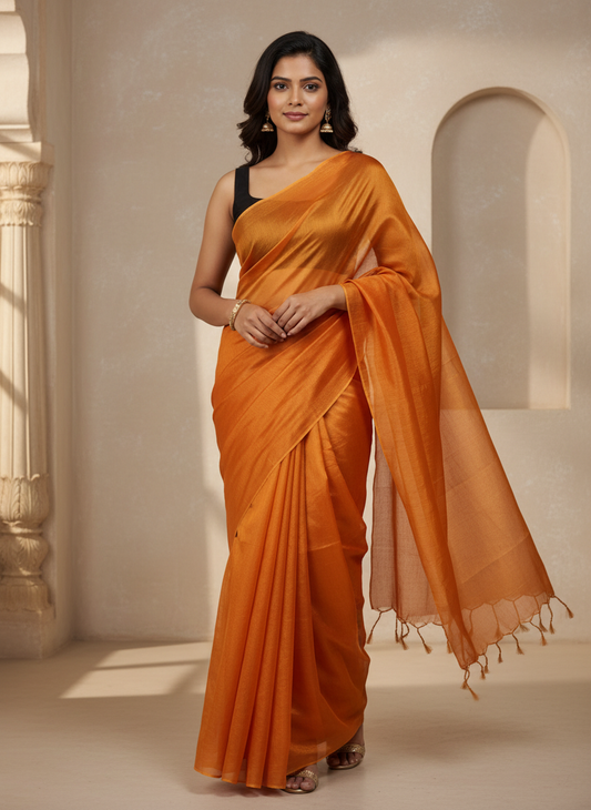 Orange Raga Tissue Silk Saree for Office & Daily Wear
