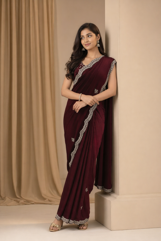 Tissue Silk Saree with Cutwork Scalloped Border
