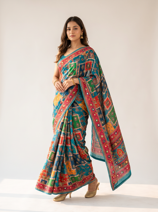 Patola Gaji Silk Saree with Foil Mirror Work
