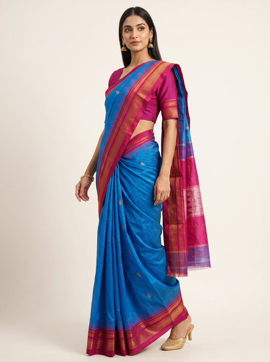 Irrakal Cotton Silk Saree with Intricate Zari Weaving