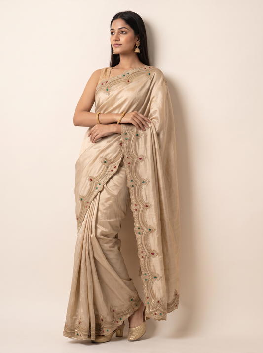 Diamond Banarasi Art Silk Saree with Zardozi Embroidery & Stone Work