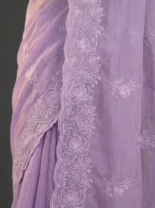 Lavender Georgette Saree with Embroidery Design for Office & Daily Wear